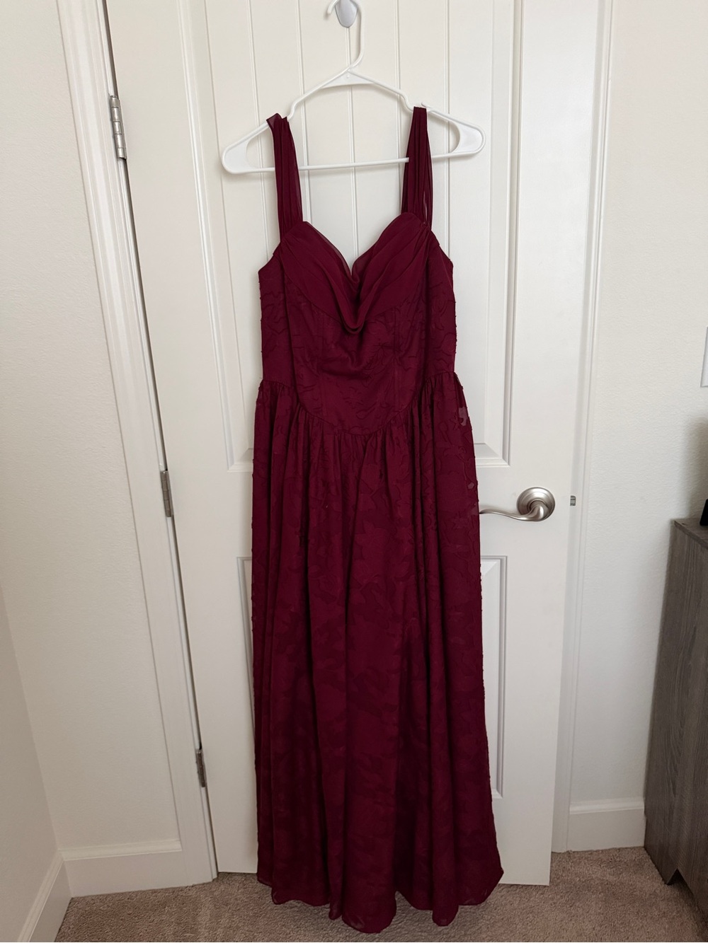 Azazie Burgundy Maxi Dress with Draped Sweetheart Bodice